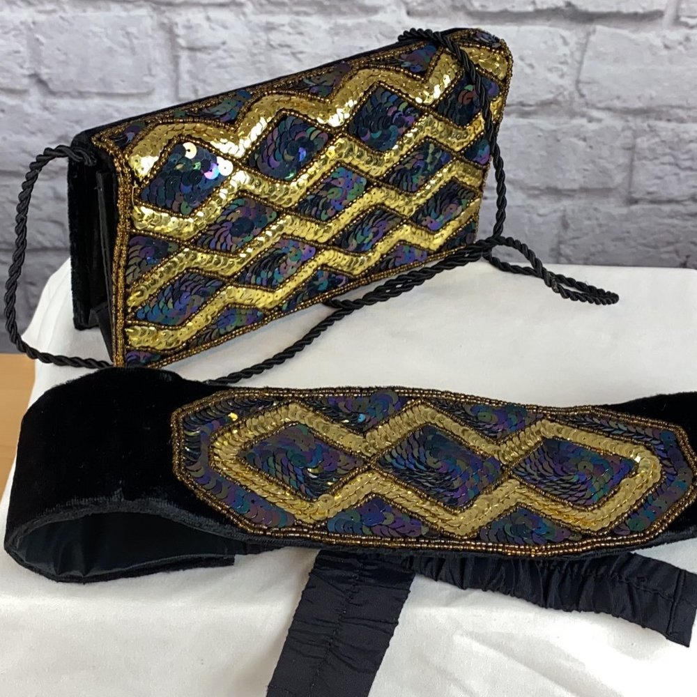 Womens Clutch and Belt Combo - Sequined